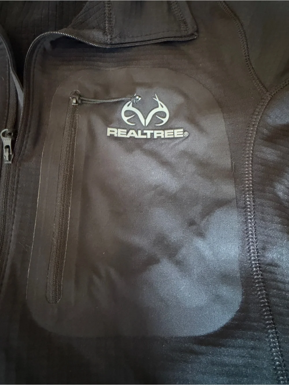 Realtree Men's 1/4 Zip Hunting Pullover in solid black Size Small